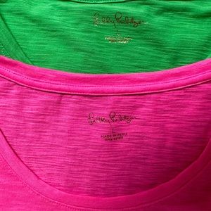 Two Lilly Pulitzer tees. Hot pink and lime green. Size Large.